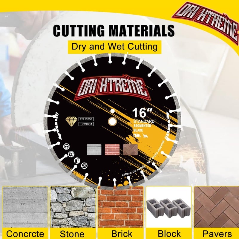 ORIXTREME 16 Inch Diamond Concrete Saw Blade, Segmented General Purpose Blade Dry/Wet Cutting Concrete,Masonry, Brick, Block,Paver 1"-20mm Arbor - Image 4